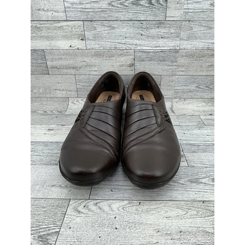 Clarks Collection‎ Cushion Soft Dark Brown Leather Ruched Loafers Women Sz 7.5M